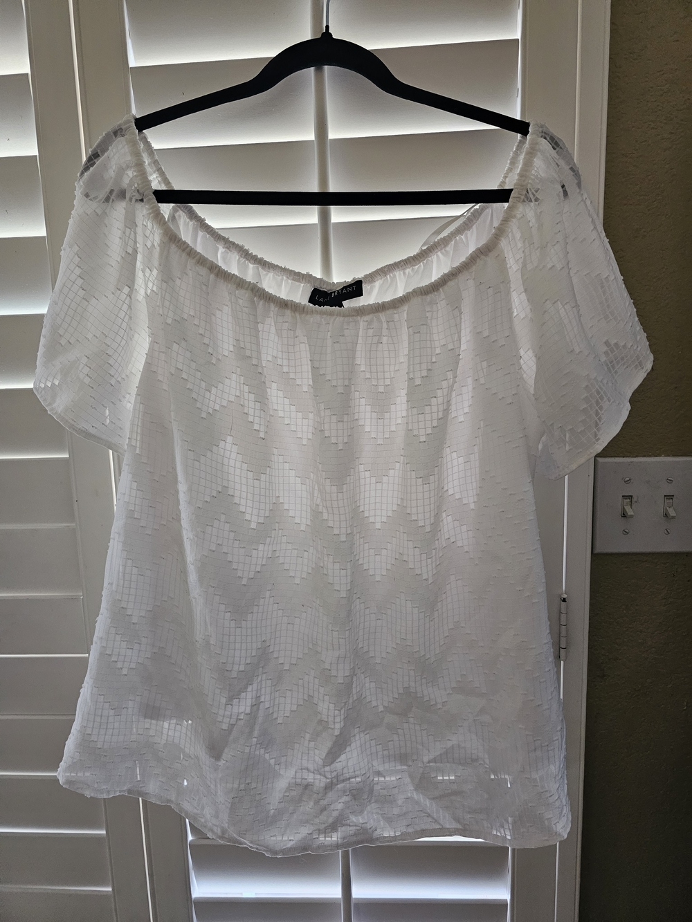 Lane Bryant White Off-Shoulder Chevron Texture Blouse